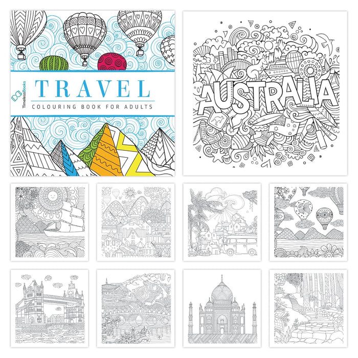 Pack of 4 Colouring Books for Adult with Tear Out Sheet - Animals, Nature, Mandala and Travel