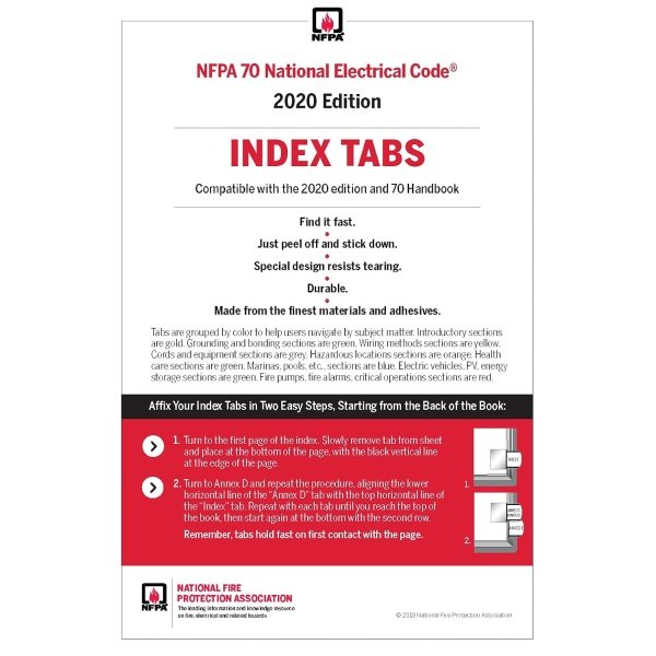 NFPA 70, National Electrical Code, 2020 Edition, with Index Tabs